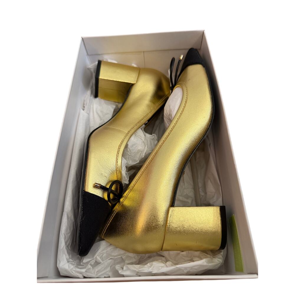 SCHUTZ Gold & Black Arissa Block Casual Multimaterial Pumps NIB size 8B